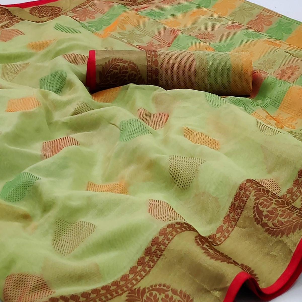Light Pista Green Festive Wear Woven Rich Pallu Organza Saree