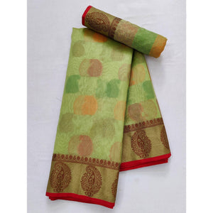 Light Pista Green Festive Wear Woven Rich Pallu Organza Saree