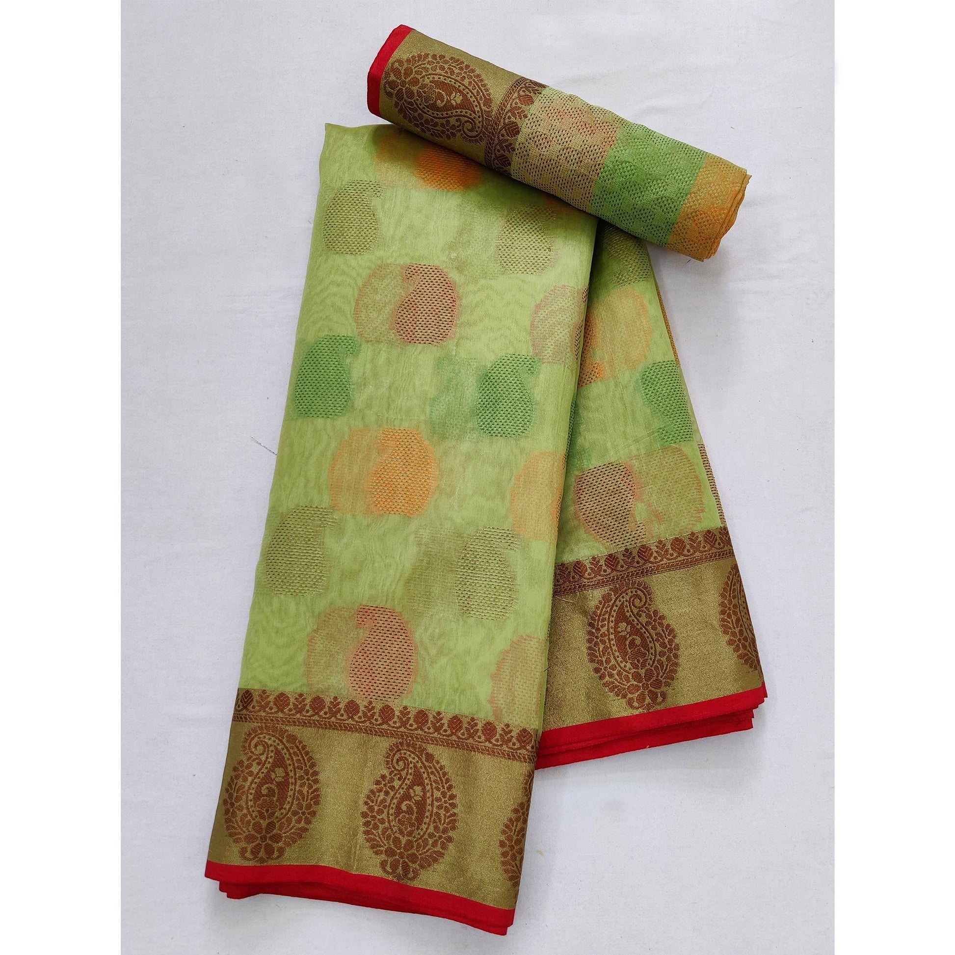 Light Pista Green Festive Wear Woven Rich Pallu Organza Saree