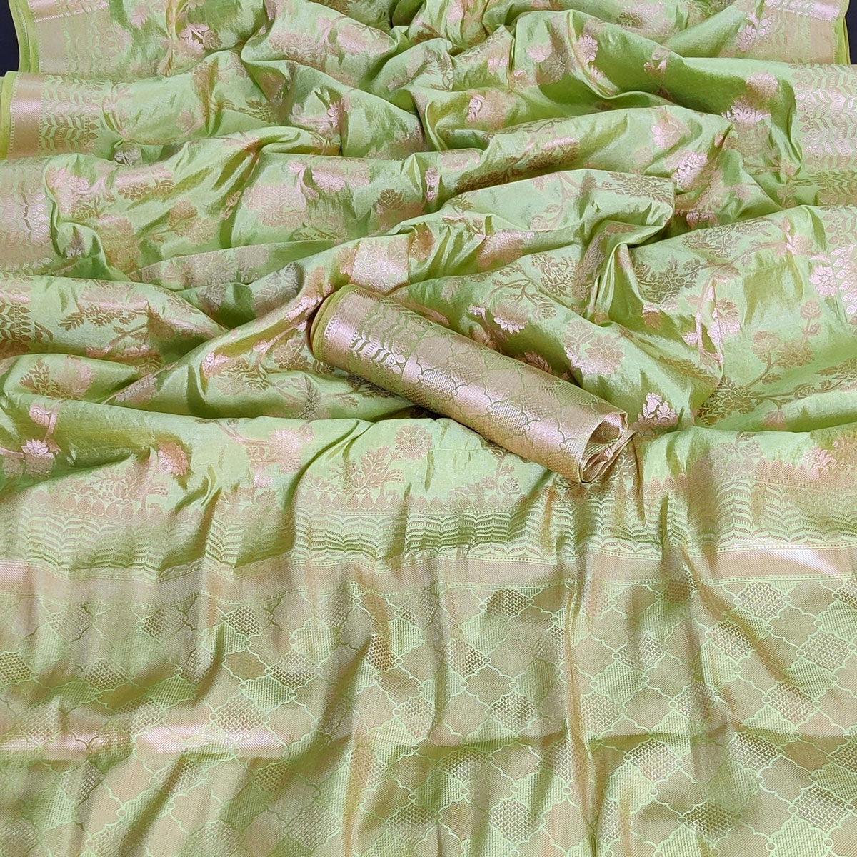 Light Pista Green Festive Wear Zari Woven Art Silk Saree