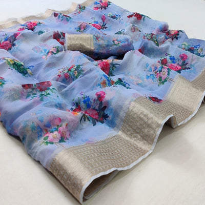 Light Purple Casual Wear Floral Digital Printed Georgatte Saree