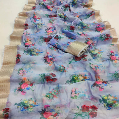 Light Purple Casual Wear Floral Digital Printed Georgatte Saree