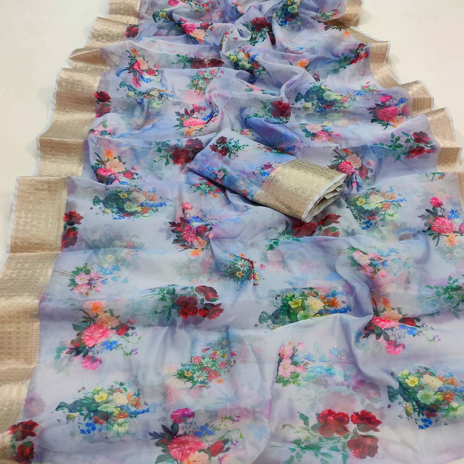 Light Purple Casual Wear Floral Digital Printed Georgatte Saree