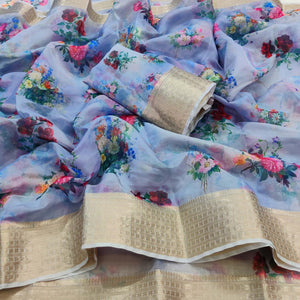 Light Purple Casual Wear Floral Digital Printed Georgatte Saree