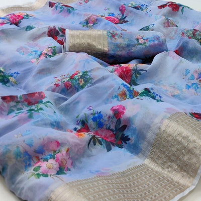 Light Purple Casual Wear Floral Digital Printed Georgatte Saree