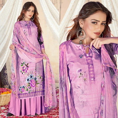Light Purple Casual Wear Floral Printed Cotton Dress Material