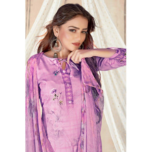 Light Purple Casual Wear Floral Printed Cotton Dress Material