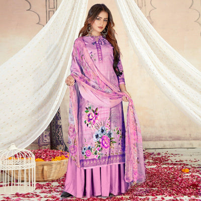 Light Purple Casual Wear Floral Printed Cotton Dress Material