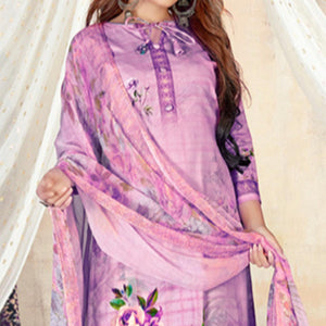 Light Purple Casual Wear Floral Printed Cotton Dress Material