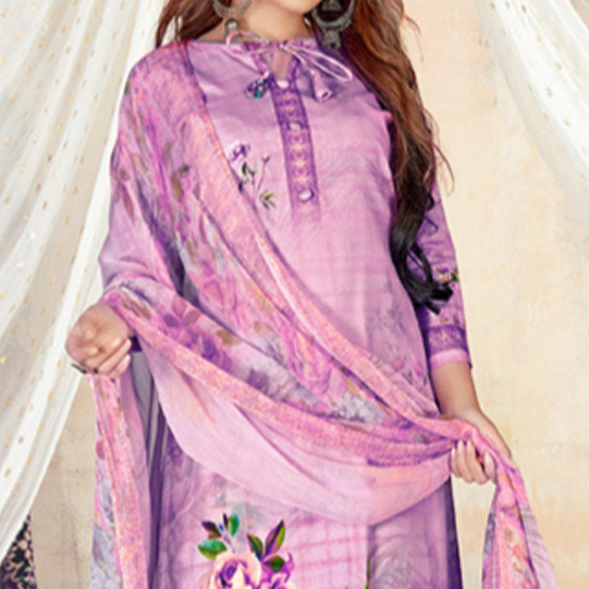 Light Purple Casual Wear Floral Printed Cotton Dress Material