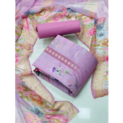Light Purple Casual Wear Floral Printed Cotton Dress Material