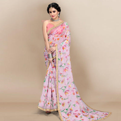 Light Purple Casual Wear Printed Organza Saree