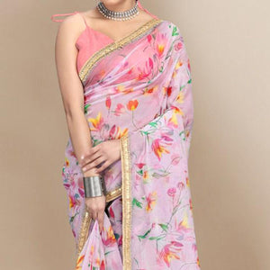 Light Purple Casual Wear Printed Organza Saree