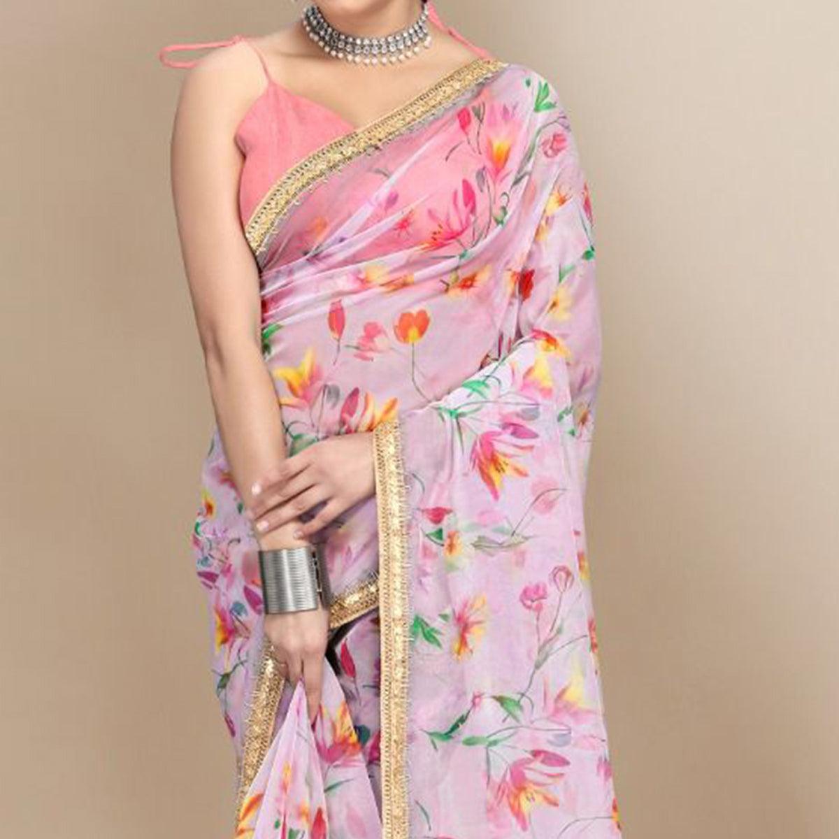 Light Purple Casual Wear Printed Organza Saree