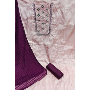 Light Purple Casual Wear Sequins Embroidered Silk Dress Material