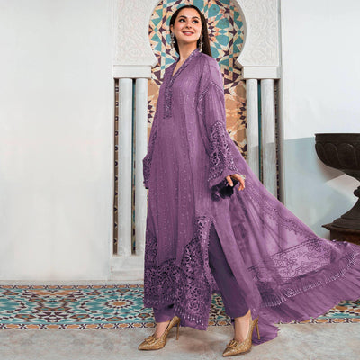 Light Purple Embellished With Embroidered Georgette Pakistani Suit
