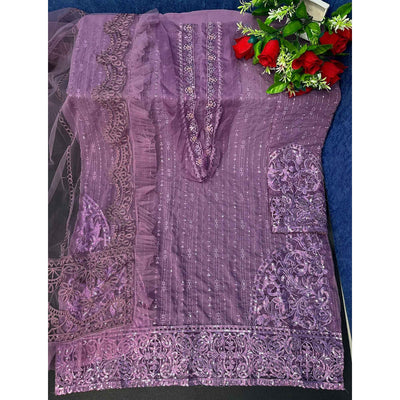 Light Purple Embellished With Embroidered Georgette Pakistani Suit