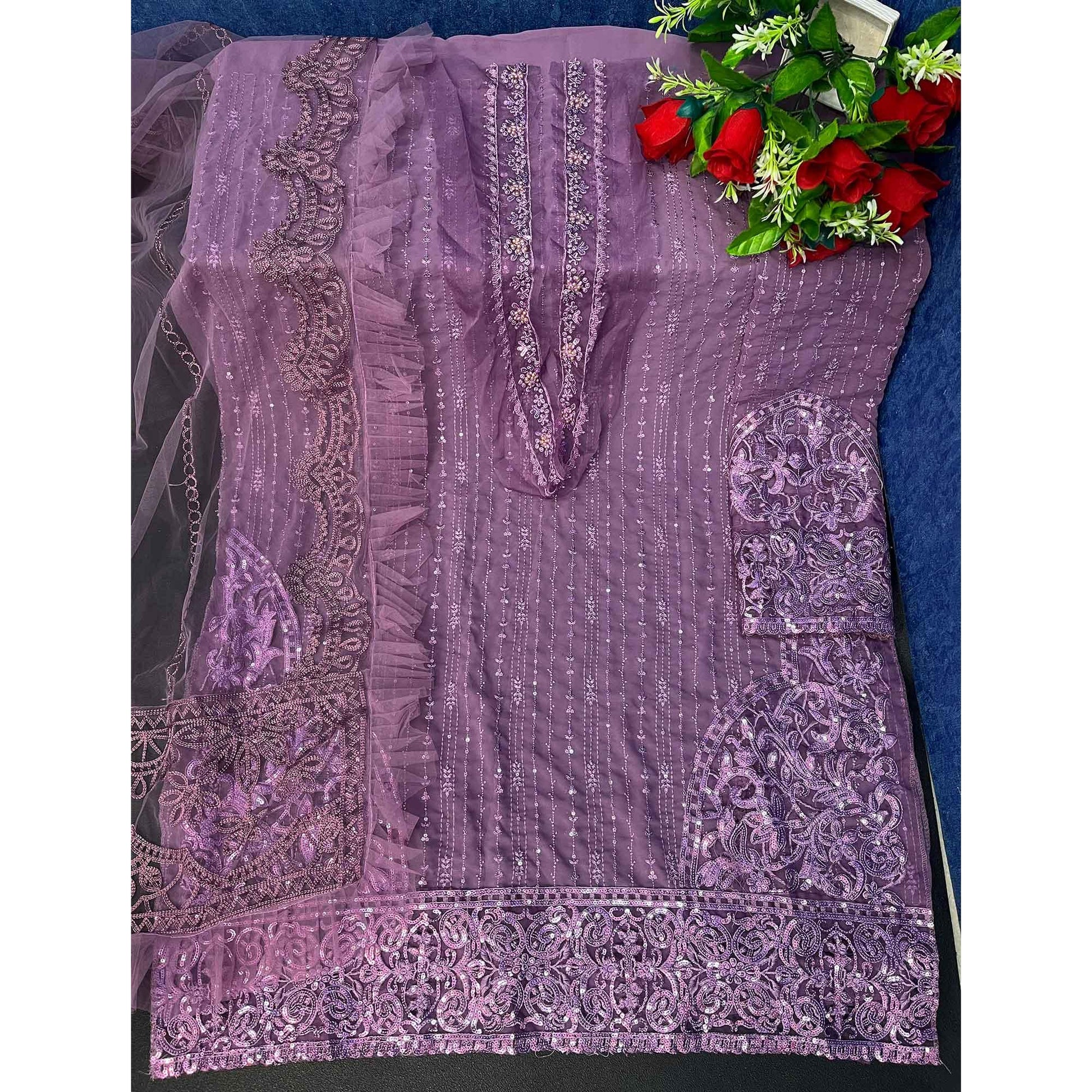 Light Purple Embellished With Embroidered Georgette Pakistani Suit