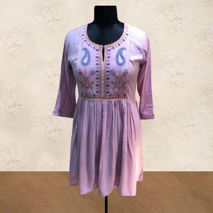 Light Purple Embroidered Pure Cotton Short Kurti
