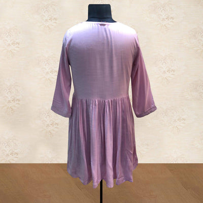 Light Purple Embroidered Pure Cotton Short Kurti