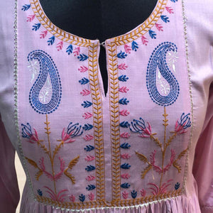 Light Purple Embroidered Pure Cotton Short Kurti