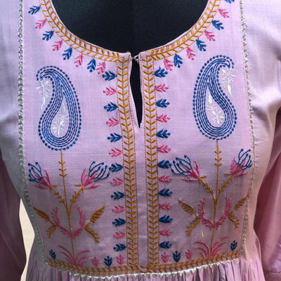 Light Purple Embroidered Pure Cotton Short Kurti