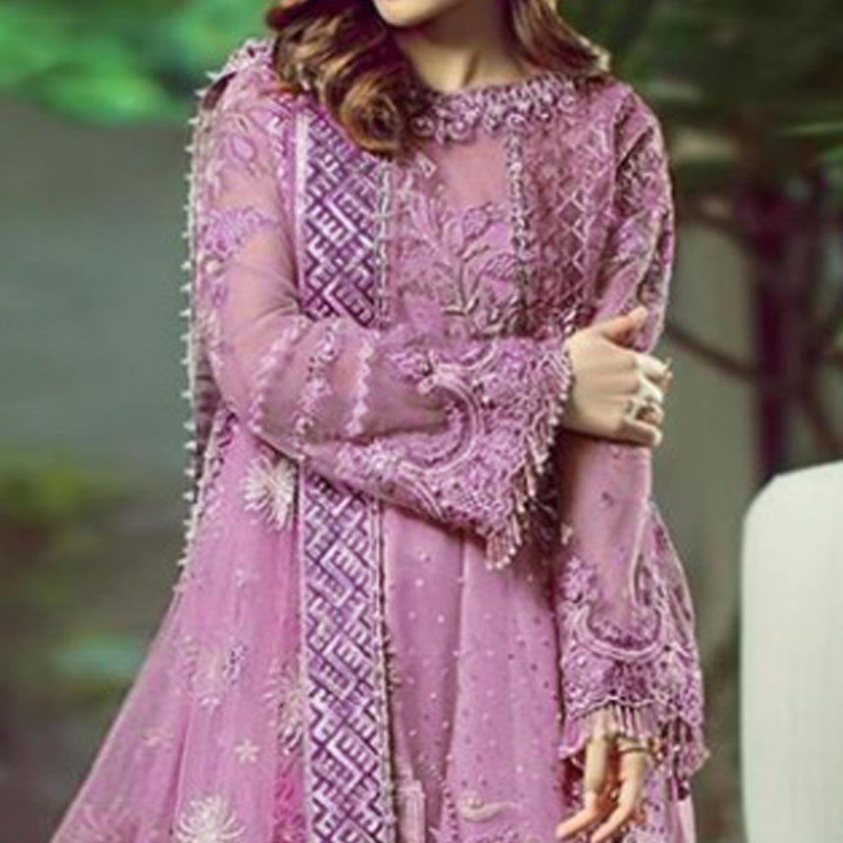 Light Purple Embroidered With Embellished Net Pakistani Suit