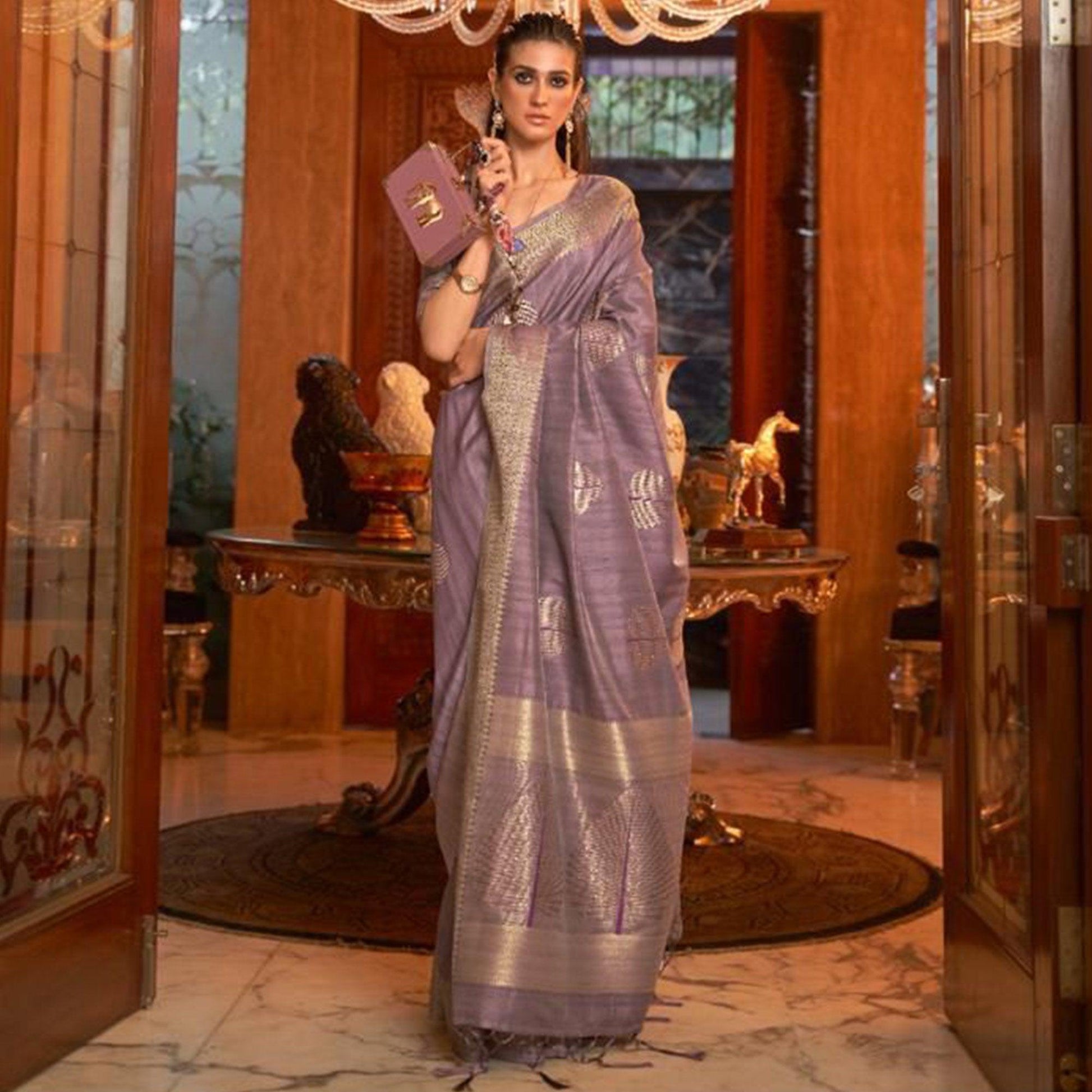 Light Purple Festive Wear Handloom Sequins Silk Saree