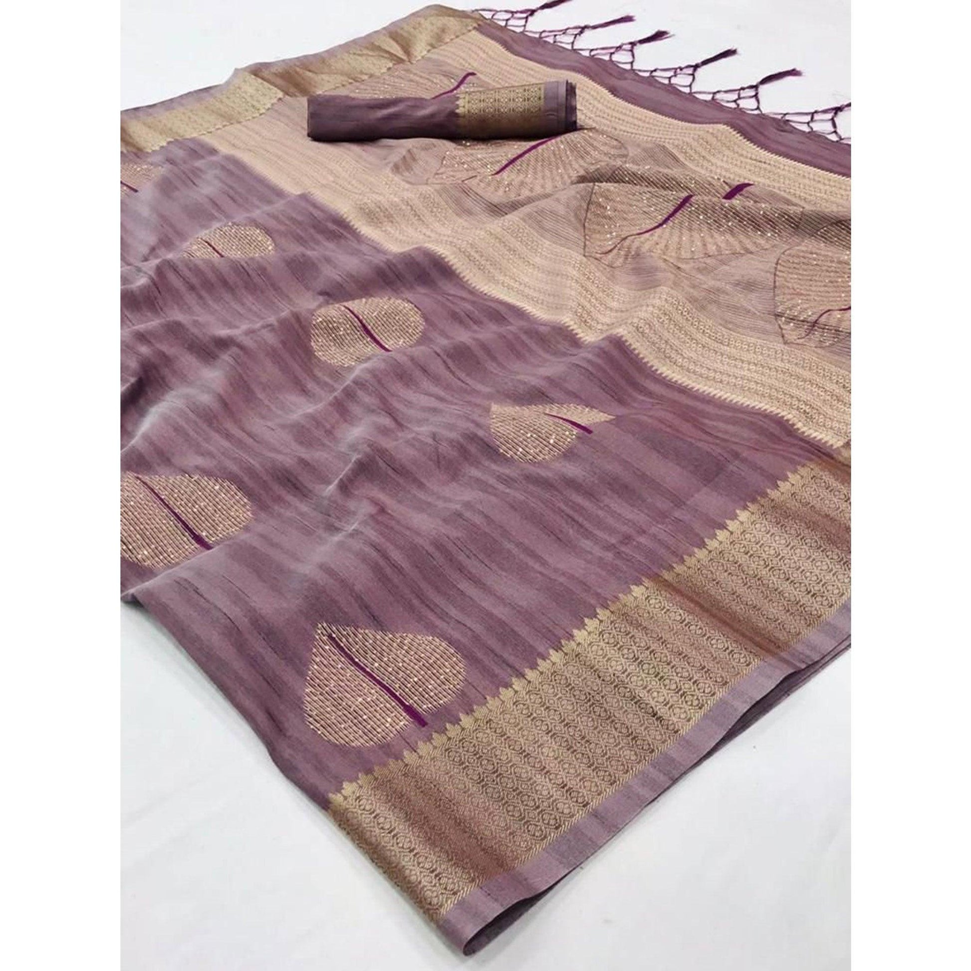 Light Purple Festive Wear Handloom Sequins Silk Saree