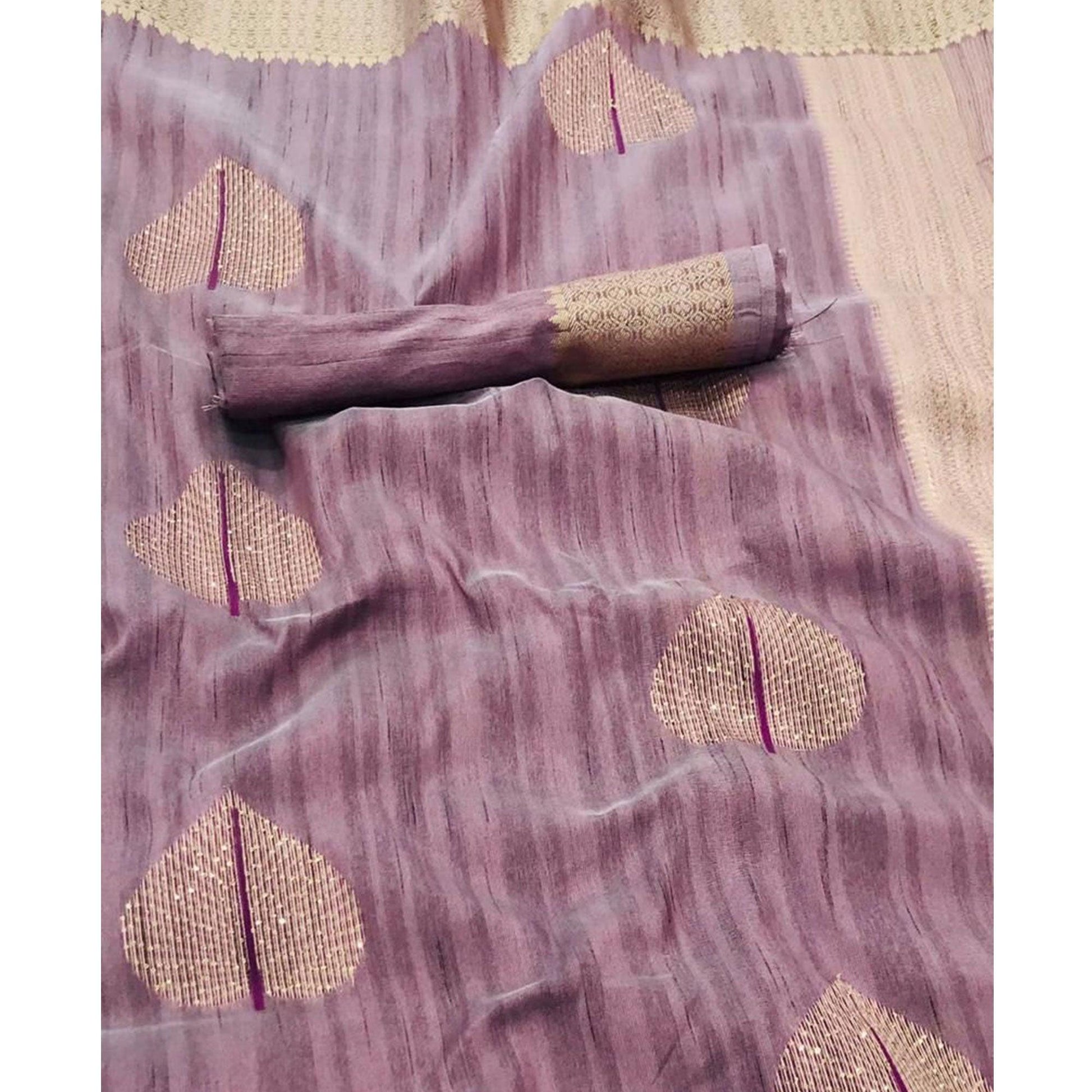 Light Purple Festive Wear Handloom Sequins Silk Saree