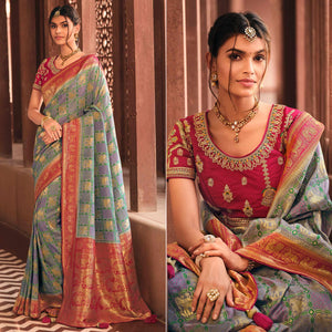 Light Purple Festive Wear Printed Woven Silk Saree