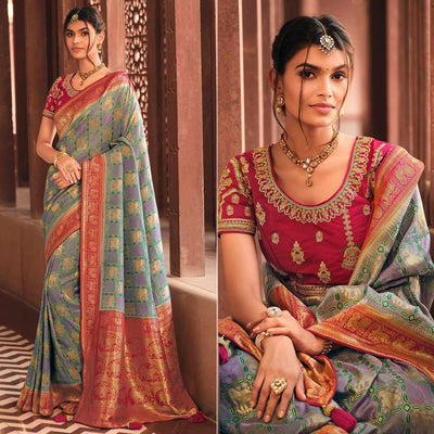 Light Purple Festive Wear Printed Woven Silk Saree