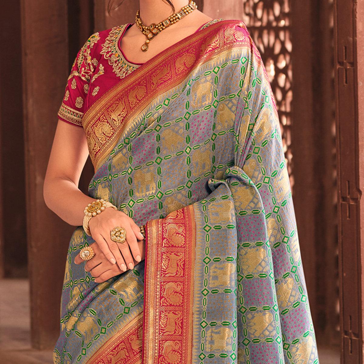 Light Purple Festive Wear Printed Woven Silk Saree