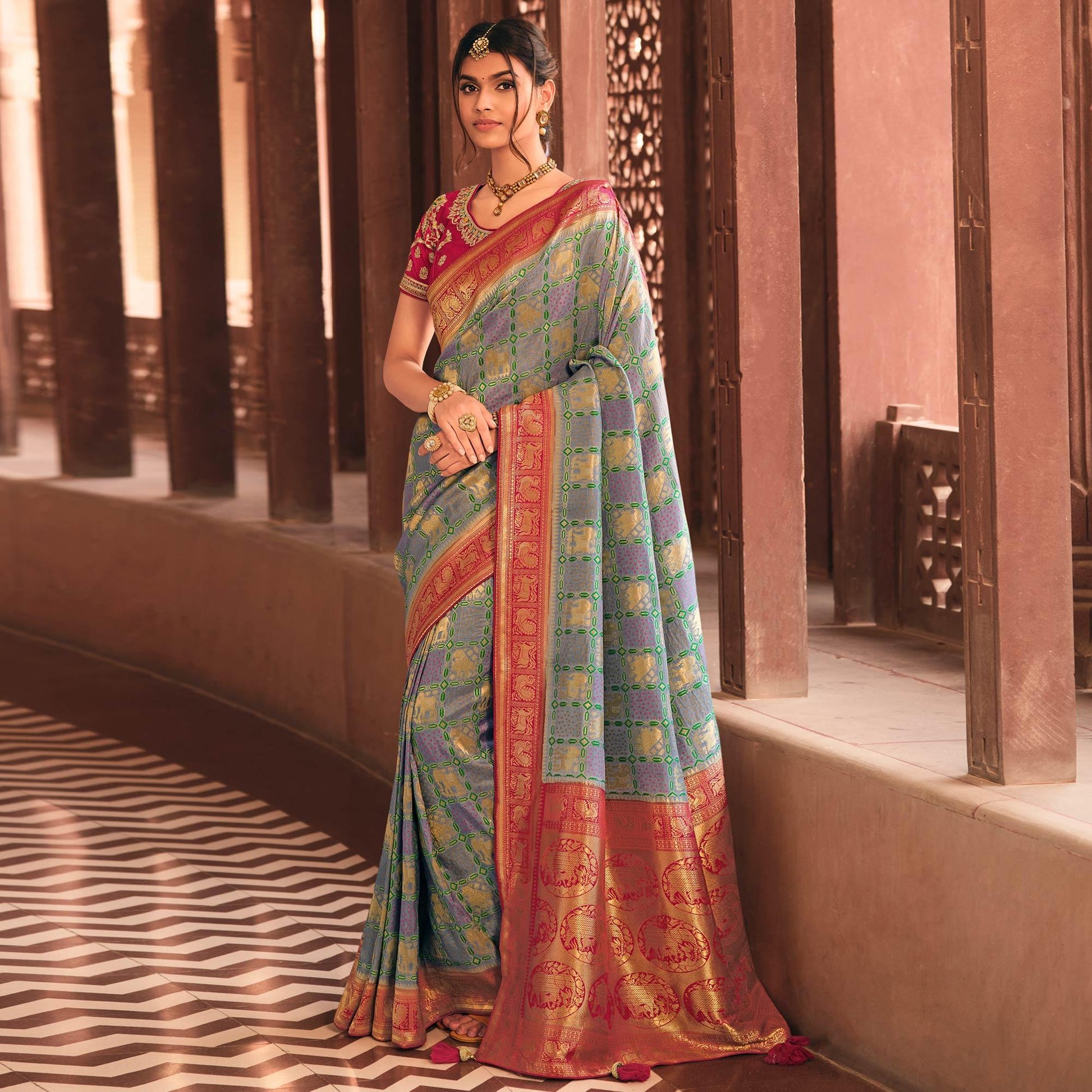 Light Purple Festive Wear Printed Woven Silk Saree