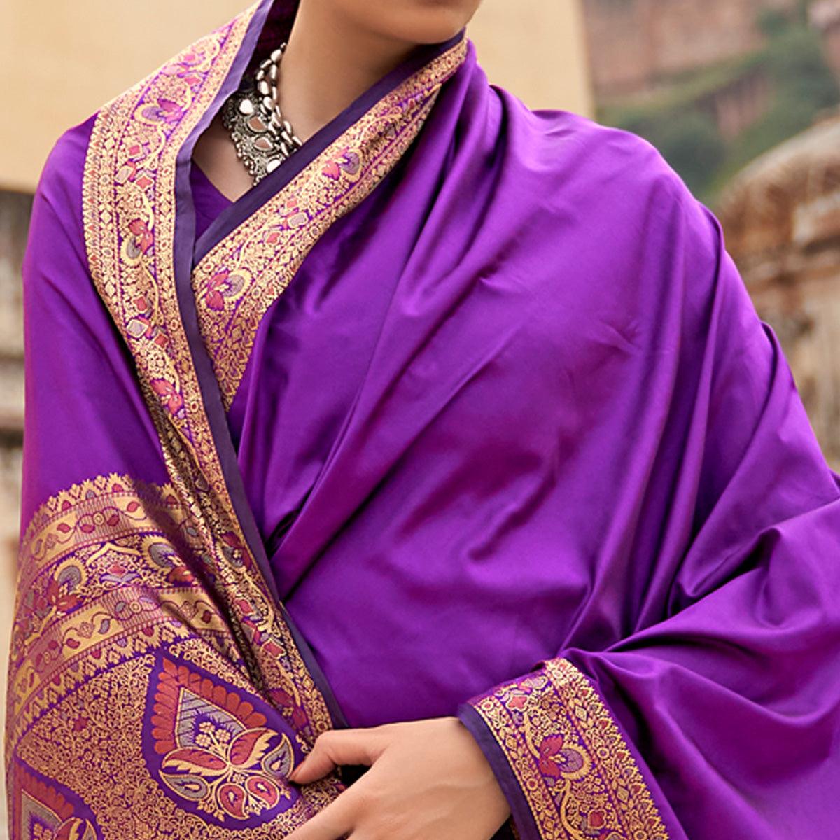 Light Purple Festive Wear Woven Soft Banarasi Silk Saree