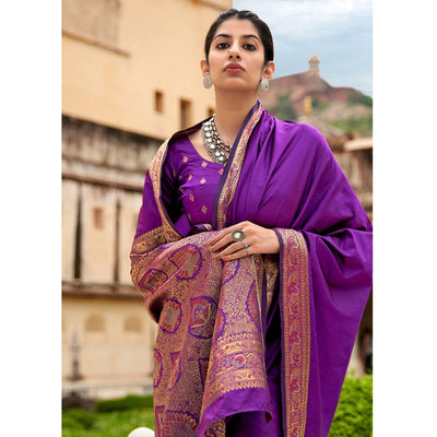 Light Purple Festive Wear Woven Soft Banarasi Silk Saree