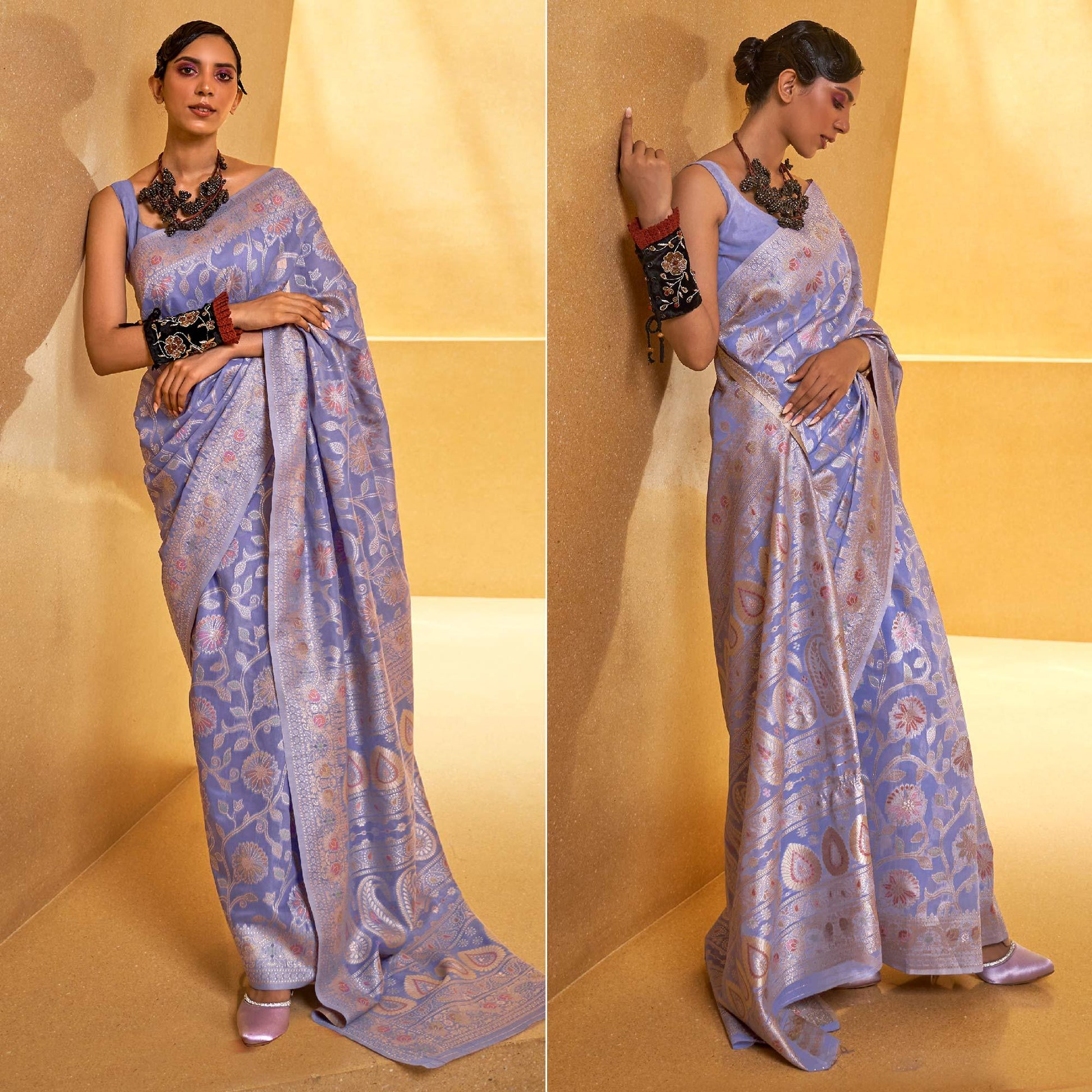 Light Purple Floral Woven Art Silk Saree