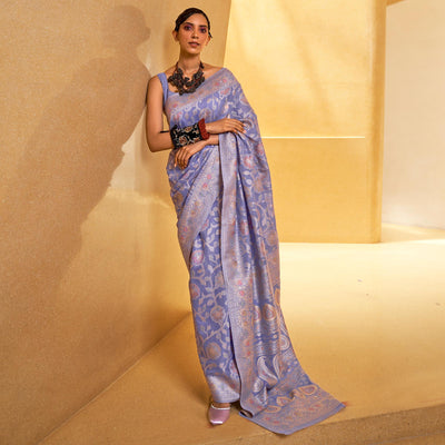 Light Purple Floral Woven Art Silk Saree