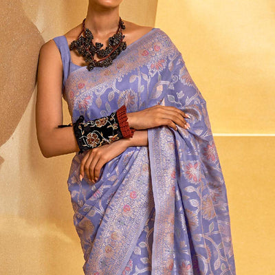 Light Purple Floral Woven Art Silk Saree