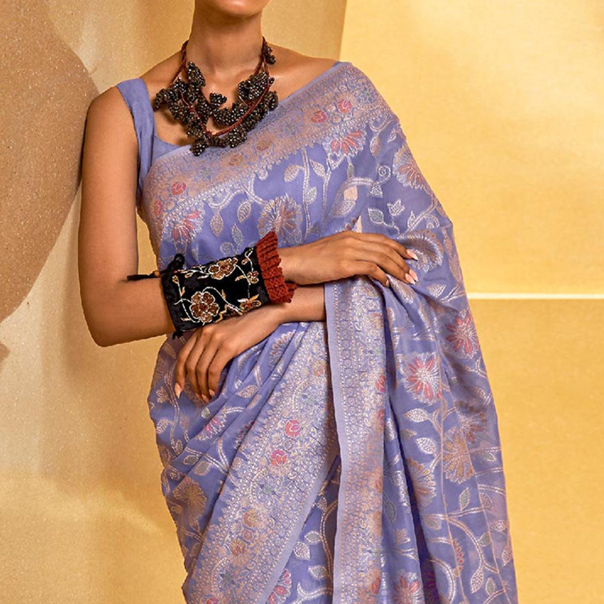 Light Purple Floral Woven Art Silk Saree
