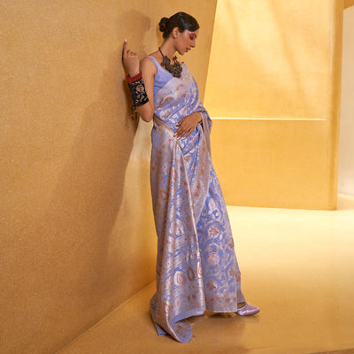 Light Purple Floral Woven Art Silk Saree