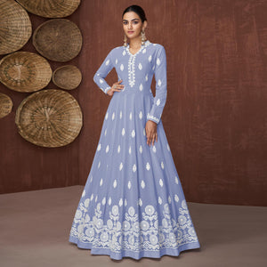 Light Purple Lucknowi Embroidered Rayon Gown