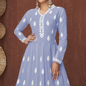 Light Purple Lucknowi Embroidered Rayon Gown
