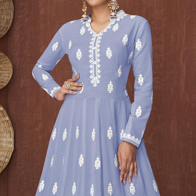 Light Purple Lucknowi Embroidered Rayon Gown