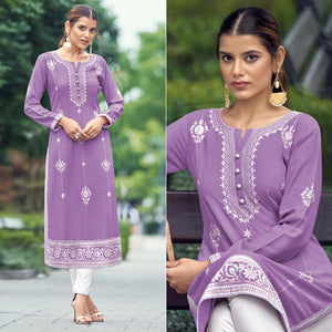Light Purple Lucknowi Work Rayon Kurti