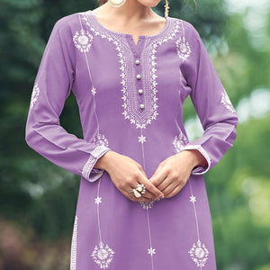 Light Purple Lucknowi Work Rayon Kurti