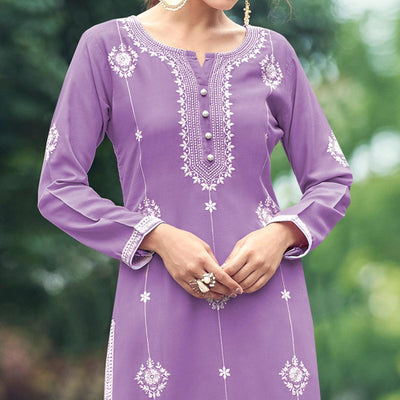 Light Purple Lucknowi Work Rayon Kurti