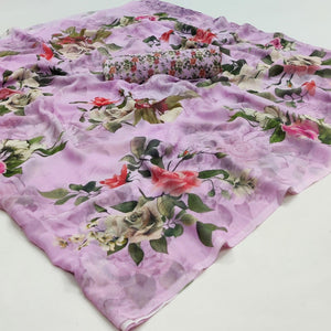 Light Purple Printed Georgette Saree
