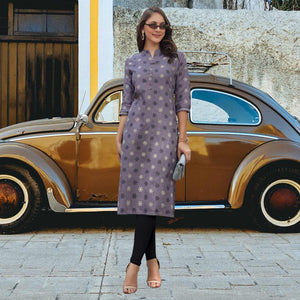 Light Purple Printed Cotton Blend Kurti