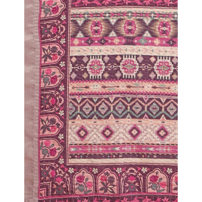 Light Purple Printed With Sequins Embroidered Cotton Silk Saree